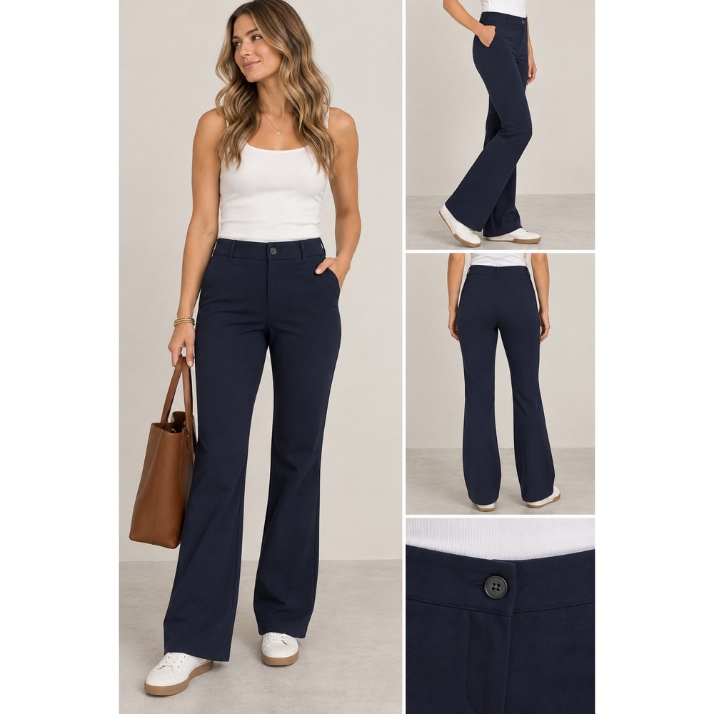 Betabrand Navy Blue Yoga Dress Pants Bootcut Women Medium Tall Long W0104-NY